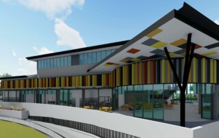 An architects illustration of the proposed exterior of the extended Hunter Region Sports Centre